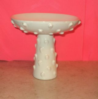 Mid Century Modern Compote Italy Pottery Italian White W/ Teardrops Bowl Stand