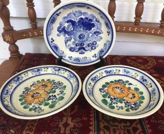 Polish Pottery Set Of 3 Dinner Plates Dishes Poland Wall Hanging
