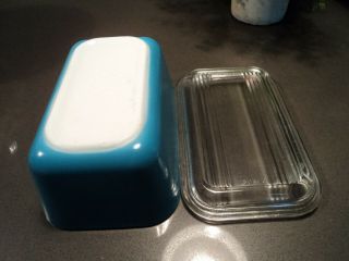Vintage Pyrex Turquoise Blue Refrigerator Dish 502 - B W/early Glass Lid 502 - C
