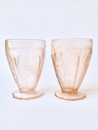 2 Two Jeannette Depression Glass Pink Cherry Blossom Footed Tumblers,  4 Oz