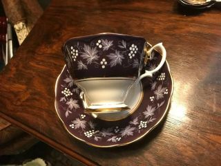 Royal Albert Chateau Series Rouen Eggplant Purple Cup And Saucer With Gold Trim