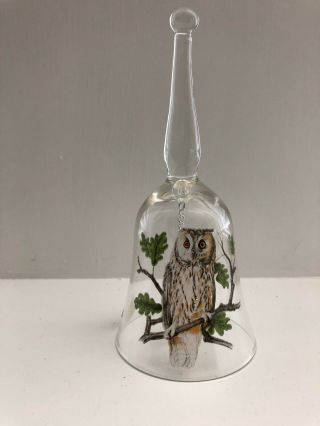 Vintage Handmade West Virginia Glass Specialty Company Glass Bell With Owl Print