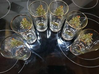 Set Of 6 Christmas Tree High Ball Glasses Gilded Rim