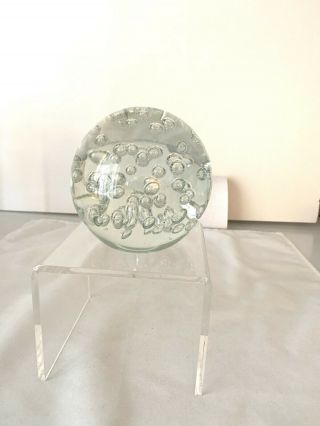 Heavy Clear Glass Paperweight With Controlled Bubbles - 4.  5 " Diameter - 4lbs 9oz