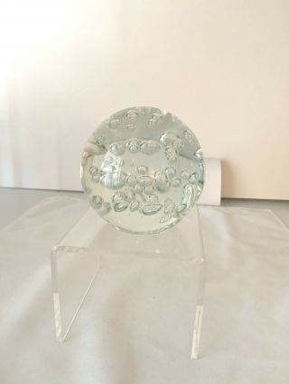 HEAVY CLEAR GLASS PAPERWEIGHT WITH CONTROLLED BUBBLES - 4.  5 
