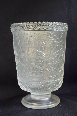 Vintage Fenton Satin Glass Spooner W/ Pioneer Scenes Pattern