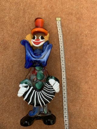 Murano Glass Clown With Accordion - Approx 12 Inches
