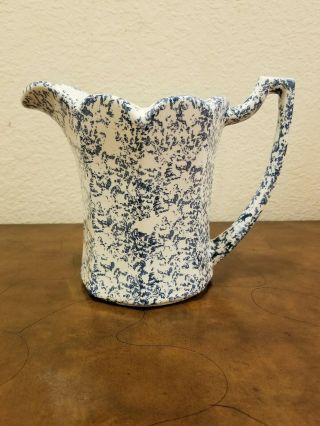 Mccoy Blue And White Spongeware Stoneware Pitcher Vintage Country Chic