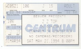 Rare Zz Top 5/21/94 Worcester Ma Centrum Concert Ticket Stub Z.  Z.  Boston