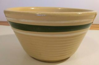 Watt Pottery Oven Ware 6 U.  S.  A.  Bowl Yellow Ware Green Stripe Ridged Bowl