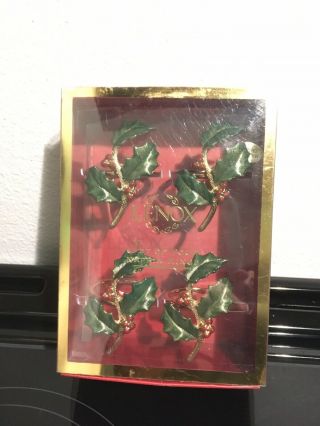 Holly& Berry Napkin Rings Lenox 7156 Holiday Decor In Green/gold Tone Christmas