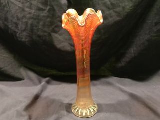 9 " Carnival Glass Marigold Orange Swung Bud Vase