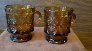 Anchor Hocking Fire King Set Of 2 Vintage Kimberly Diamond Brown Coffee Cups