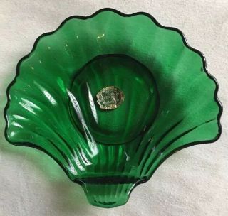 Anchor Hocking/anchor Glass Forest Green Candy Trinket Seashell Bowl