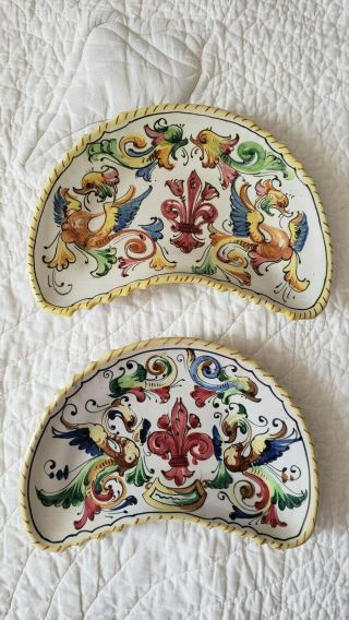 Vintage Hand Painted Italy Plates Multi Color Pottery Set Of 2 Appetizer