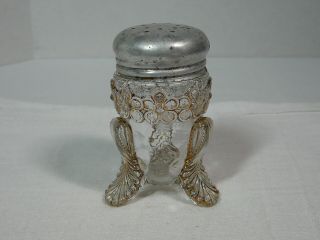 Single Antique Us Glass Vermont Eapg Salt Or Pepper Shaker Clear With Gold Vtg
