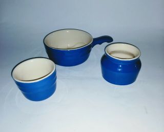 Vintage Oxford Stoneware Cobalt Blue Pottery Crock - 3 Piece Set
