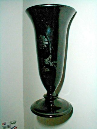 L E Smith Art Deco Black Amethyst Ebony Glass 6 Sterling Silver Overlay Bud Vase