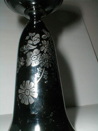 L E Smith Art Deco Black Amethyst Ebony Glass 6 Sterling Silver Overlay Bud Vase 2