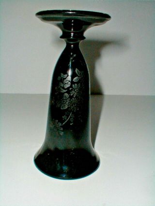 L E Smith Art Deco Black Amethyst Ebony Glass 6 Sterling Silver Overlay Bud Vase 3