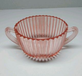 Vintage Pink Depression Glass Sugar Bowl - Ribbed Design - Measures 1.  5 Cups