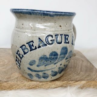 Chebeague Island Hand Thrown Pottery Stoneware Coffee Mug Blue Gray Signed 1990