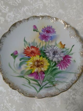 Vintage Scalloped Blue Hand Painted Floral Decorative Plate W/ Gold Trim 8.  5 "