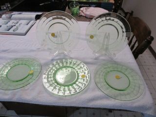 Block Optic Depression Glass Green Luncheon Plates (5)