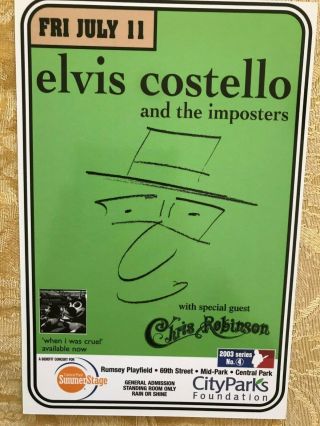 Elvis Costello And The Imposters Promotional Postcard July 11,  2003 Central Park