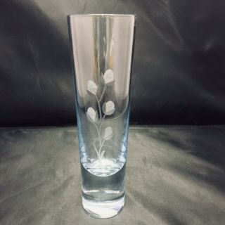 Rare Vintage Randsfjord Blue Art Glass Etched Vase Special Crystal Norway Floral