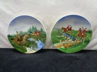 Set Of 2 Fox Hunting 12 " Plates Made In Germany (oas2)