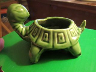 Vintage Mccoy (?) Art Pottery Green Smiling Turtle Planter