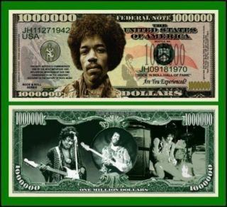 one each Bob Marley & Jimi Hendrix total of two Million Dollar Novelty Bills 2