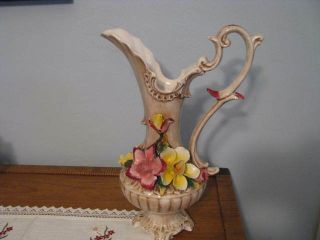16 " Collectible Vintage Antique Estate Italian Capodimonte Large Footed Pitcher