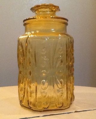 Vintage Imperial Le Smith Amber Atterbury Scroll Glass Canister