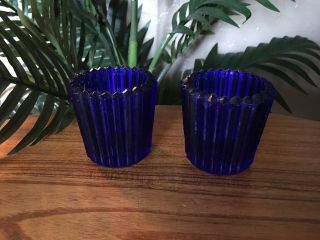 Set Of 2 Vintage Cobalt Blue Glass Votive Candle Holders