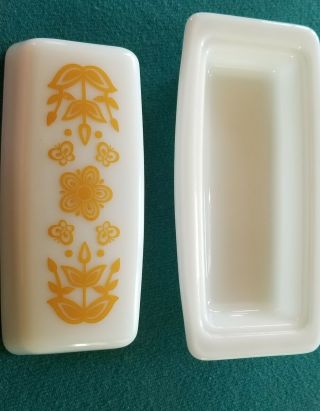 Vintage Pyrex Butter Dish Gold Butterfly Perfect 2 Piece Milk Glass