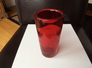 Vintage Whitefriars Ruby Red ‘optic Band’ Vase,  C1960s.