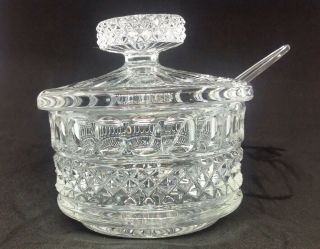 Vintage Crystal Cut Glass Sugar Bowl Candy Dish W/lid & Spoon Antique Scalloped