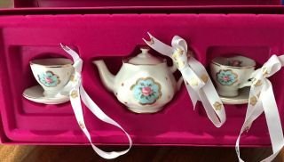 Royal Albert Polka Blue 3pc Christmas Ornament Set,  Teapot & 2 Teacups