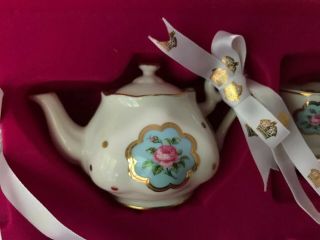 Royal Albert Polka Blue 3pc Christmas Ornament Set,  Teapot & 2 Teacups 3