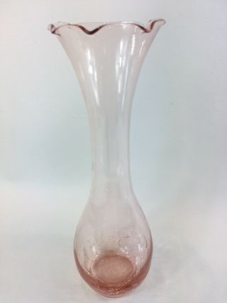 Vintage Crackle Glass Bud Vase Pink Ruffle Top 8 Inches