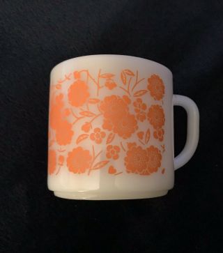 Vintage Federal Milk Glass Coffee Mug Cup Orange Flower Floral Retro
