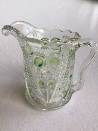 Antique Green Dot Cut Glass Creamer Circa Late 1800 