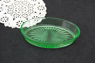 Green Depression Glass Oval Candy Dish 4 3/4 " X 3 1/8 " Star Burst Glow Uv Light
