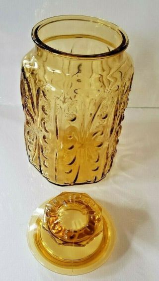 Vintage Atterbury Amber Glass Canister Jar w Lid 9.  5 