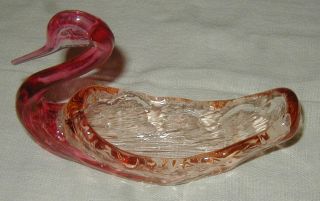 Vintage Hand Blown Art Glass Swan Candy Dish,  Basket,  Cranberry Color