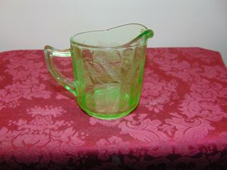 Green Depression Glass " Poinsettia " Creamer - Jeanette Glass 1930 