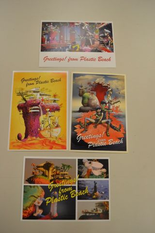 Gorillaz Set Of Four Plastic Beach Postcards Damon Albarn Jamie Hewlett Blur