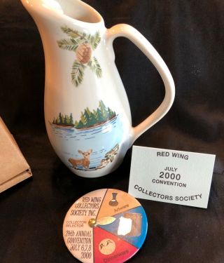 2000 Red Wing Collectors Society Commemorative Hamms Pitcher,  Button,  Box